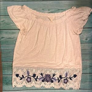 Adiva Cream Blouse with Blue Lace Detail